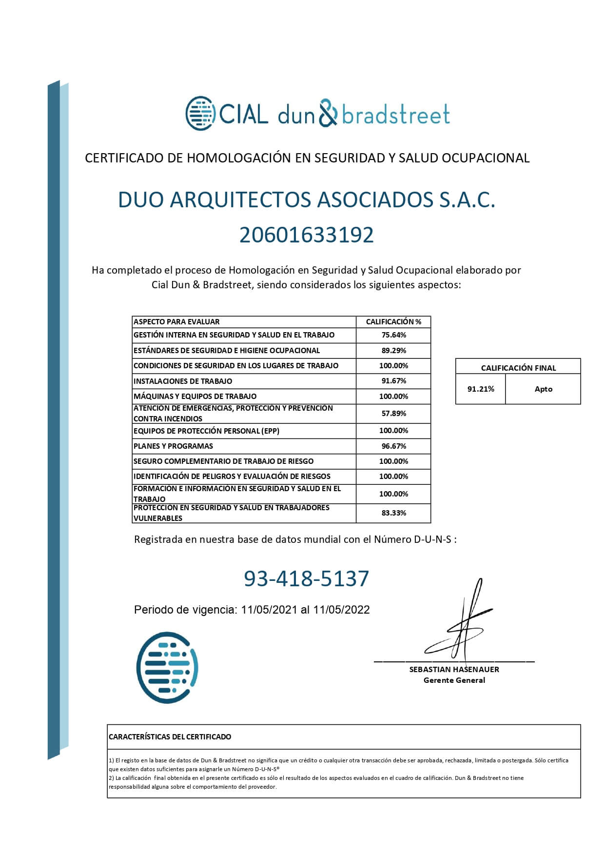 Certificación — Duo Arquitectos Asociados